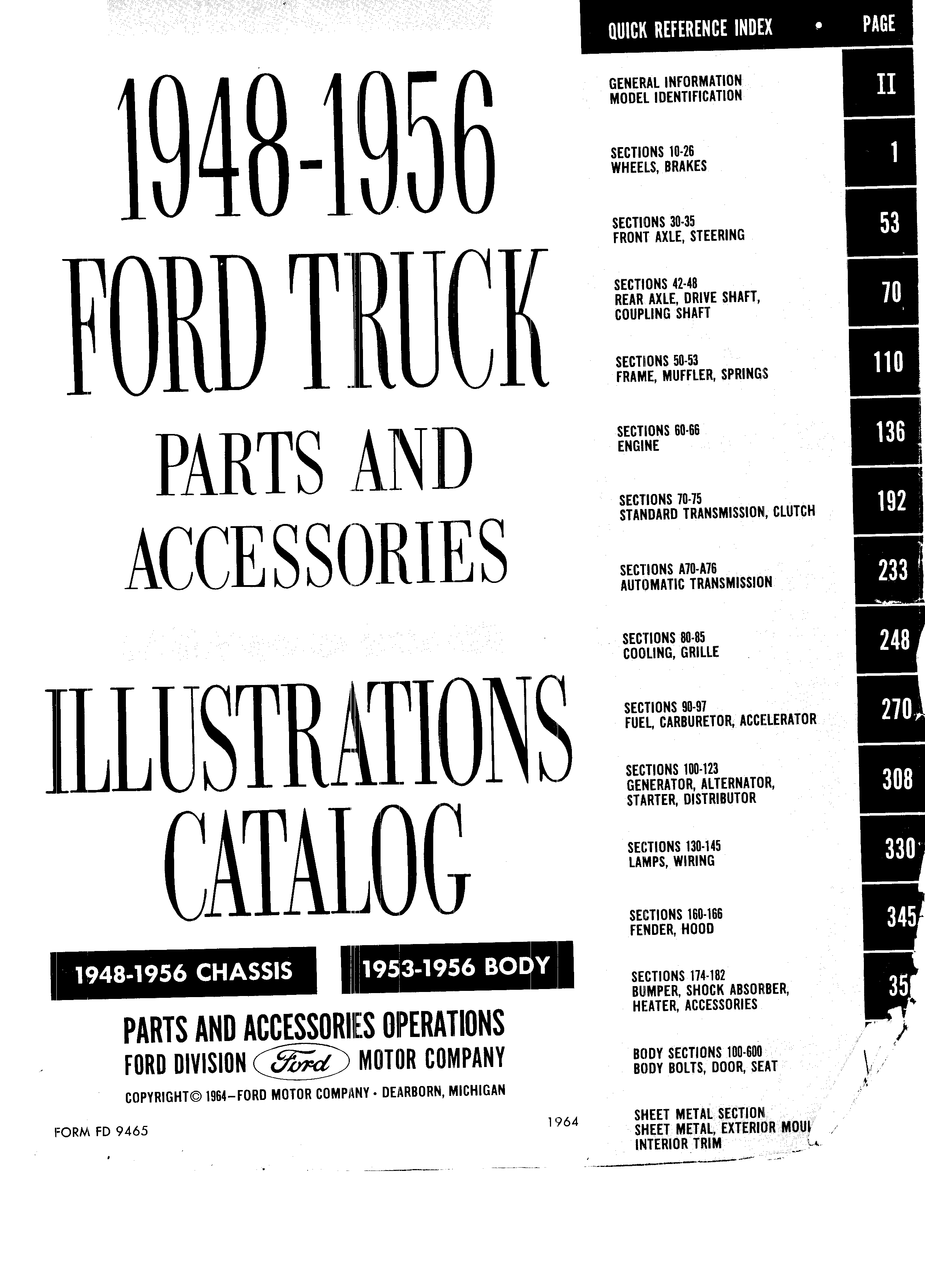 Ford Truck Parts and Accessories Illustration Catalog FD 9465 January 1964